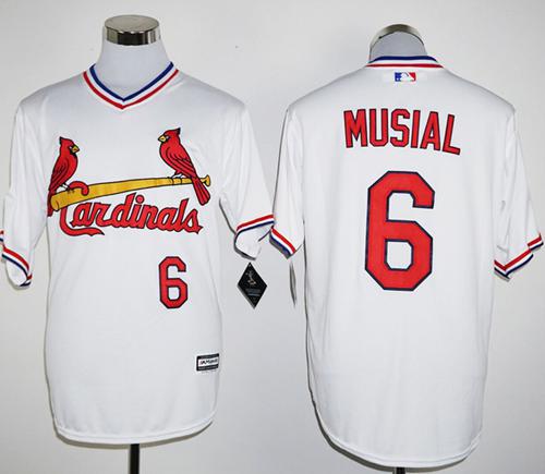 Cardinals #6 Stan Musial White New Cool Base Cooperstown Stitched MLB Jersey - Click Image to Close